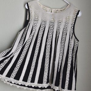 Flowy Lace Striped Collared Sleeveless Top
